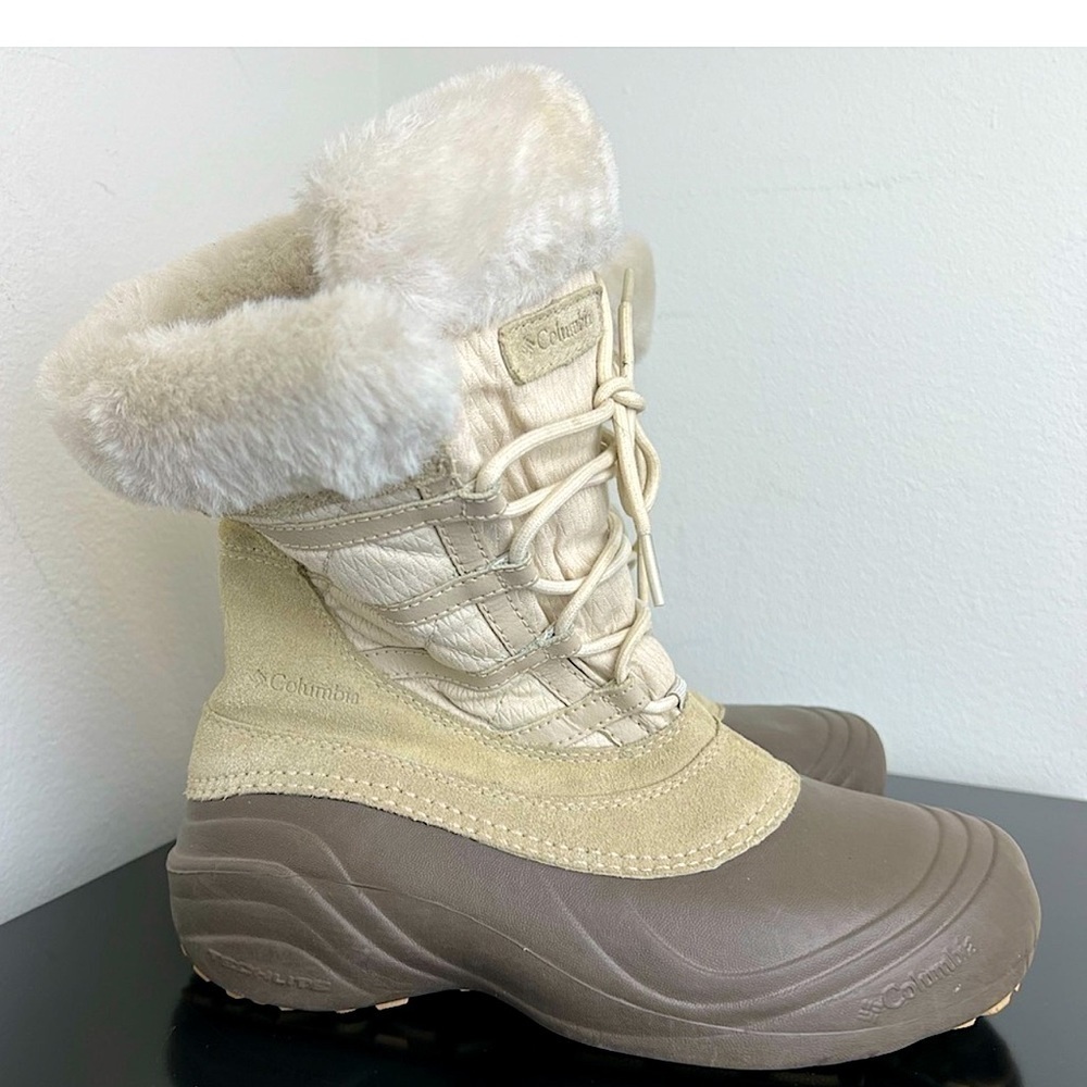 Women's Columbia Sierra Summette Faux Fur Cuff Boot Size 6.5 Lace Up Suede Quilt